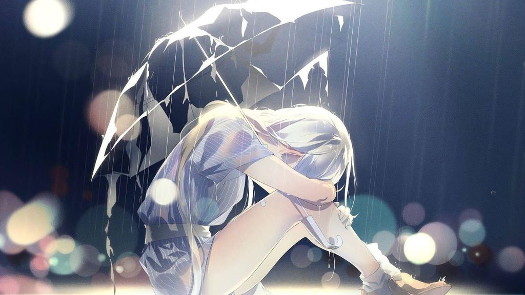 Ảnh anime nữ buồn cô đơn, lẻ loi dưới mưa