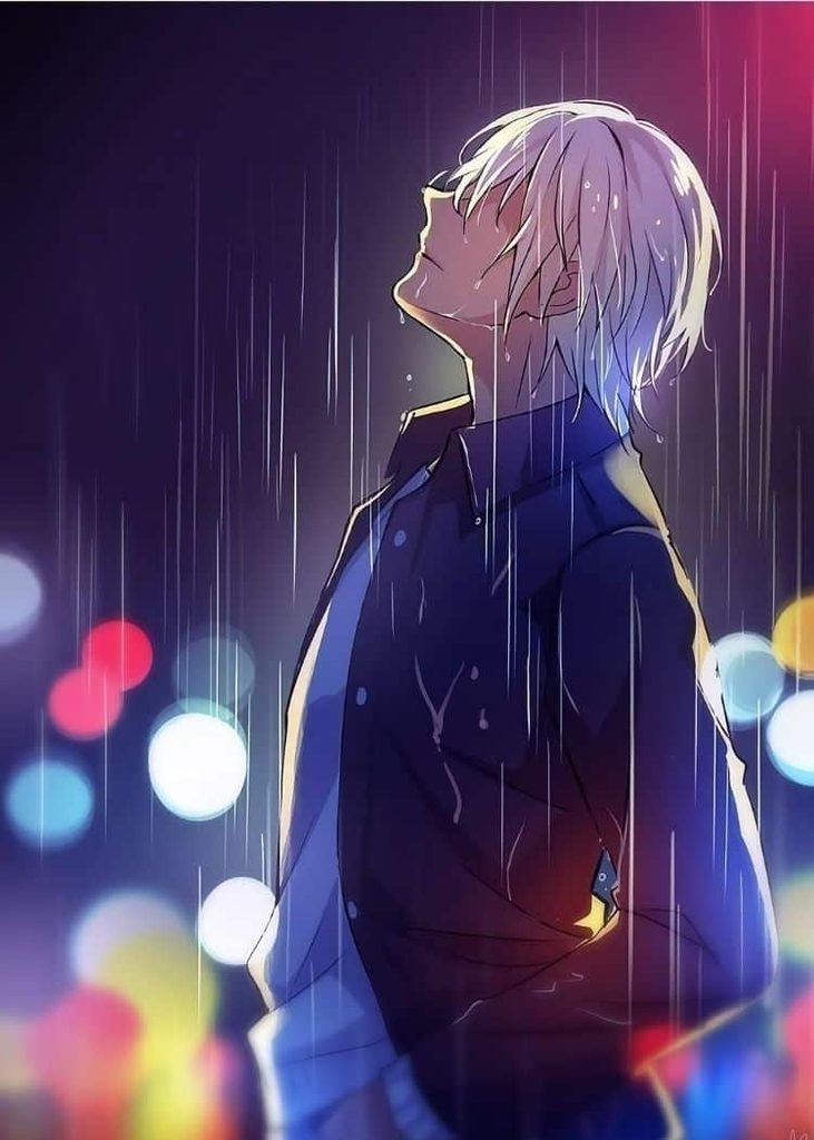Ảnh anime nam buồn cô đơn đang khóc dưới mưa 