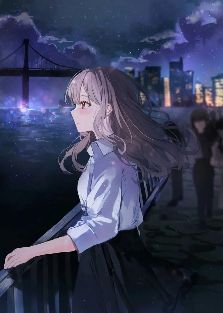 Ảnh anime nữ buồn cô đơn đứng một mình 