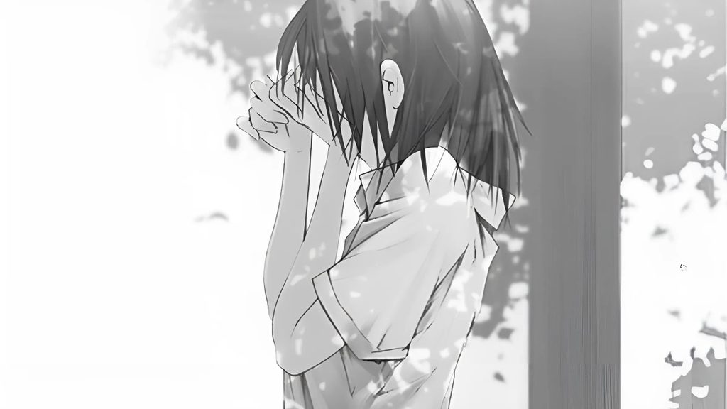 Ảnh anime nữ buồn màu đen trắng đang khóc