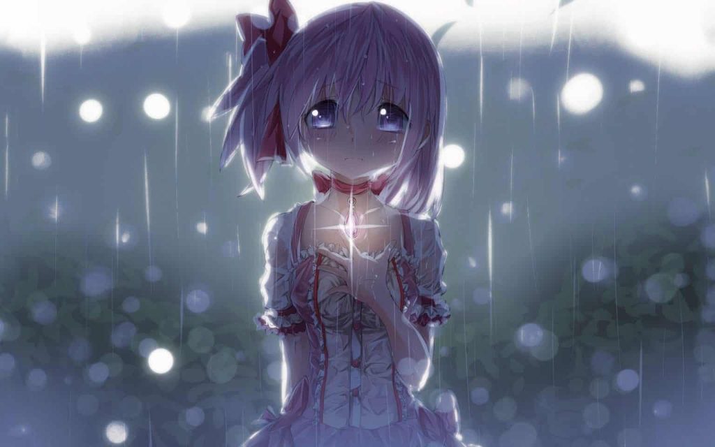 Ảnh buồn anime nữ cô đơn về tình yêu ngồi dưới mưa