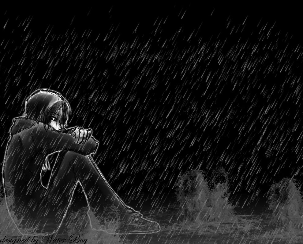 Ảnh buồn anime cô đơn về tình yêu ngồi dưới mưa