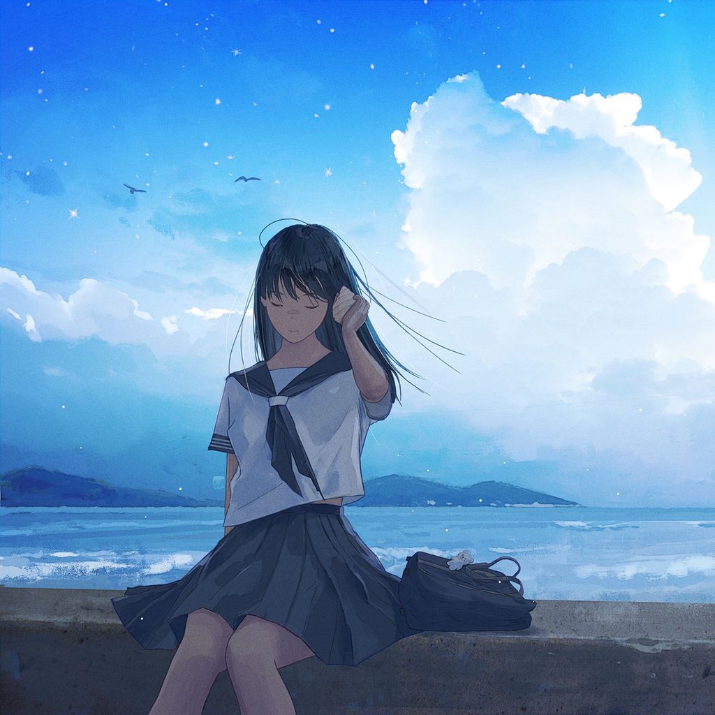 Ảnh anime nữ buồn ngồi một mình