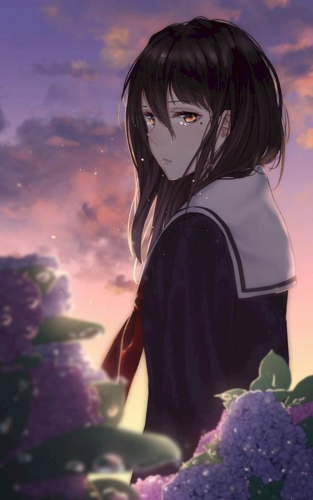 Ảnh anime nữ buồn cô đơn đứng một mình 