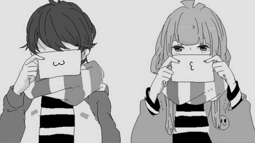 Ảnh cặp đôi anime đen trắng cute dễ thương 