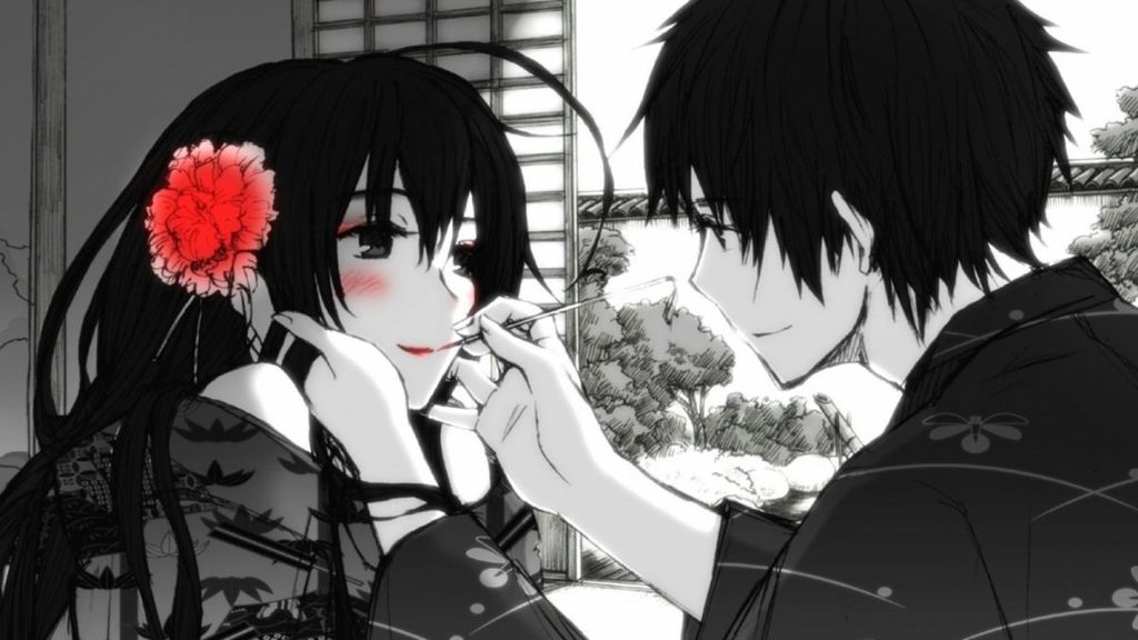 Ảnh cặp đôi anime đen trắng lãng mạn 