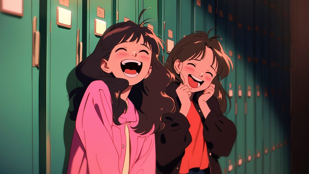 Ảnh cặp đôi anime hài hước tươi cười vui vẻ 