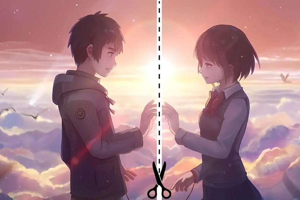 Ảnh cặp đôi anime lãng mạn đứng đối diện nhau 