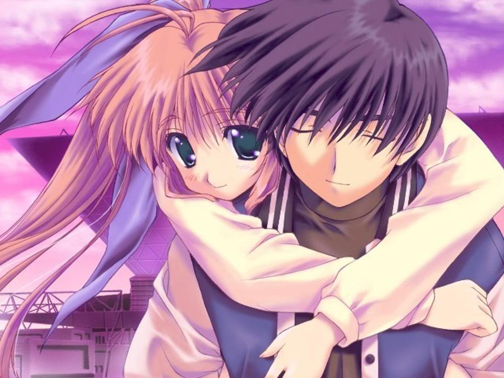 Ảnh cặp đôi anime lãng mạn cõng nhau