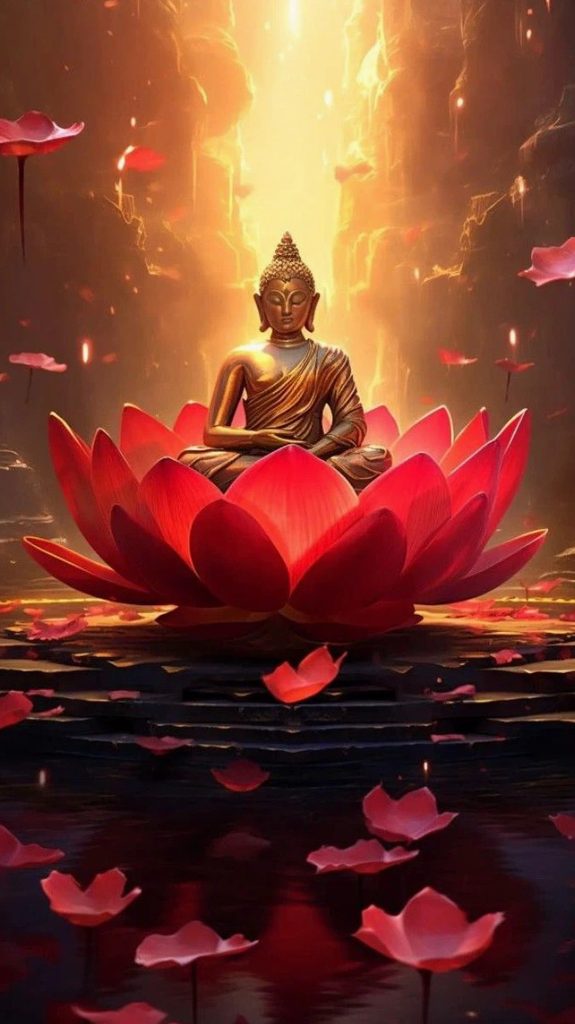 Hình ảnh hoa sen và hào quang Đức Phật tôn nghiêm