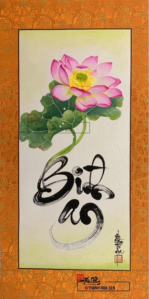 Ảnh hoa sen thư pháp vẽ tay nghệ thuật