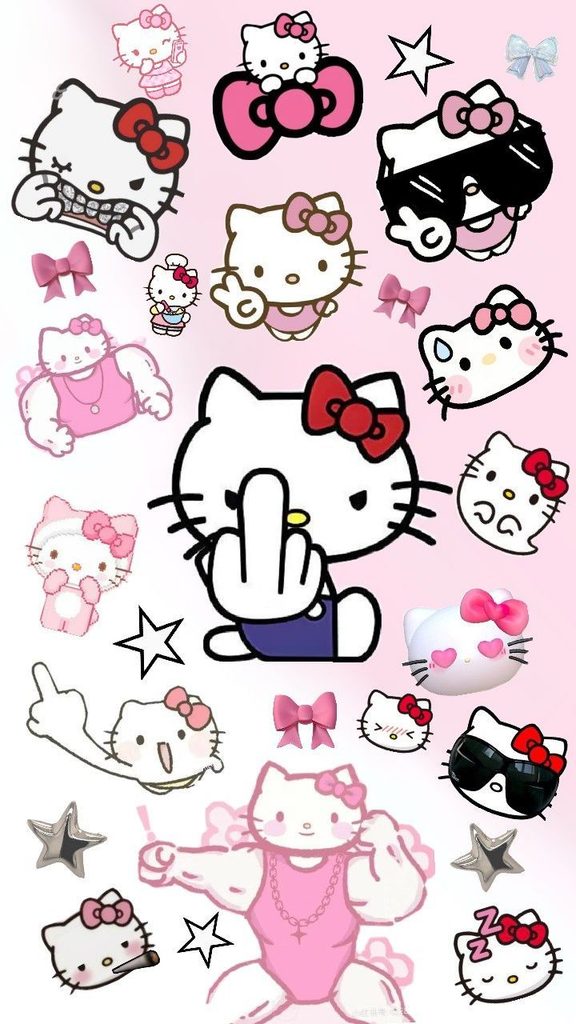 Hình nền điện thoại Hello Kitty ngầu nhiều biểu cảm 
