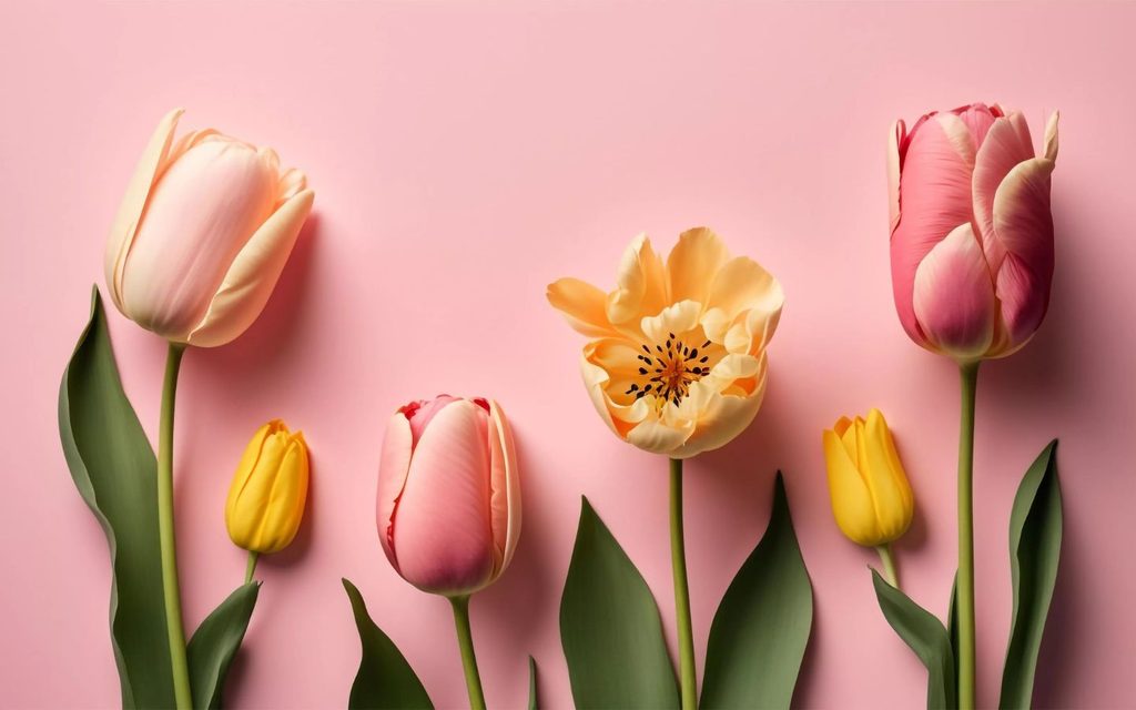 Hình nền hoa tulip nghệ thuật trên nền hồng
