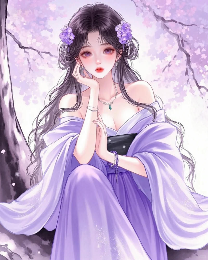 Tranh vẽ anime nữ cổ trang quyến rũ màu sắc 