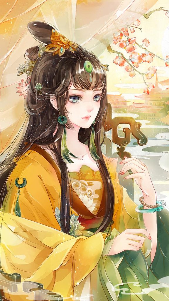 Tranh vẽ anime nữ cổ trang quyến rũ đài cát 